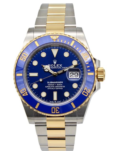 rolex 2 tone submariner with black dial|rolex submariner blue dial bezel.